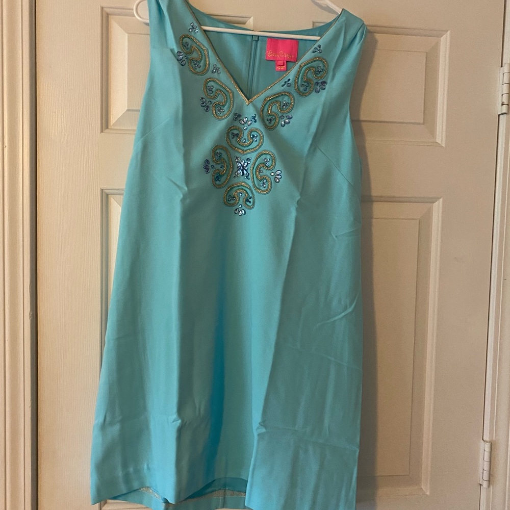 Lilly Pulitzer Shift Dress, Teal Blue, Womens 12 Easter Brunch Carrie Bradshaw